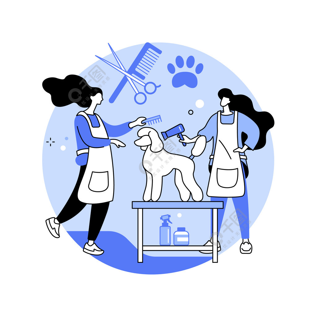 美容沙龙抽象概念矢量图.在沙龙,移动宠物服务,美容店,小